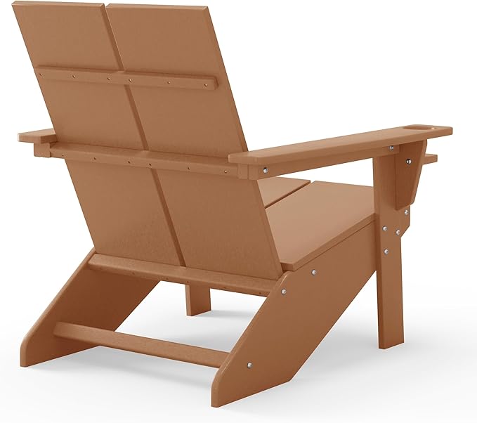 WestinTrends Riviera Outdoor HDPE Modern Adirondack Chair with Cup Holder, Teak