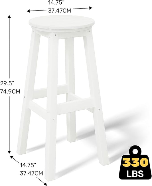 Costaelm 29" Height Outdoor Bar Stools, All-Weather Bar Stools, Adirondack Poly Patio Round Bar Stool for Patio, Deck, Kitchen Counter and Garden, White
