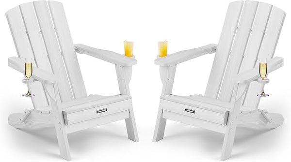 Folding Adirondack Chair Wood Texture 2 Pack, HDPE All-Weather Fire Pit Chairs - Photo 1