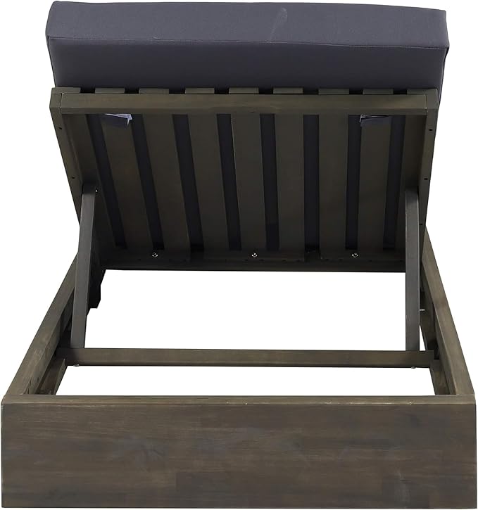 Christopher Knight Home Bayard Acacia Wood Chaise Lounge Chair Outdoor, Adjustable Backrest Sun Lounger Recliner, Wooden Patio Sun Bathing Lounge Chair, Grey
