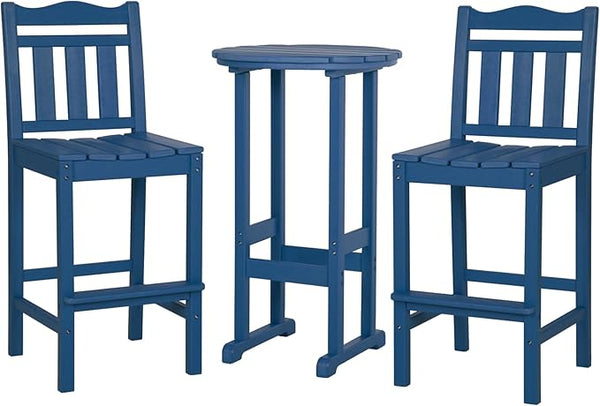 nalone Outdoor Bar Chairs and Table Set, HDPE Balcony Adirondack Chairs and Tables 3 Pieces Set - Photo 1