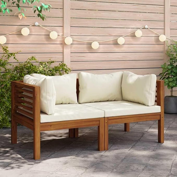 Cream White Corner Sofa with Solid Acacia Wood Frame and 100% Polyester Cushions, Modular Design for Indoor Outdoor Use - Photo 1