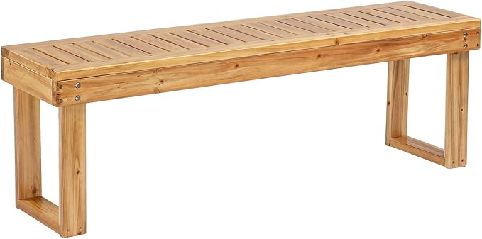 VINGLI Outdoor Wooden Bench Porch Bench, Wood Patio Garden Bench Weatherproof Outdoor Backless Bench for Backyard, Poolside, Entryway (Light Carbonized)