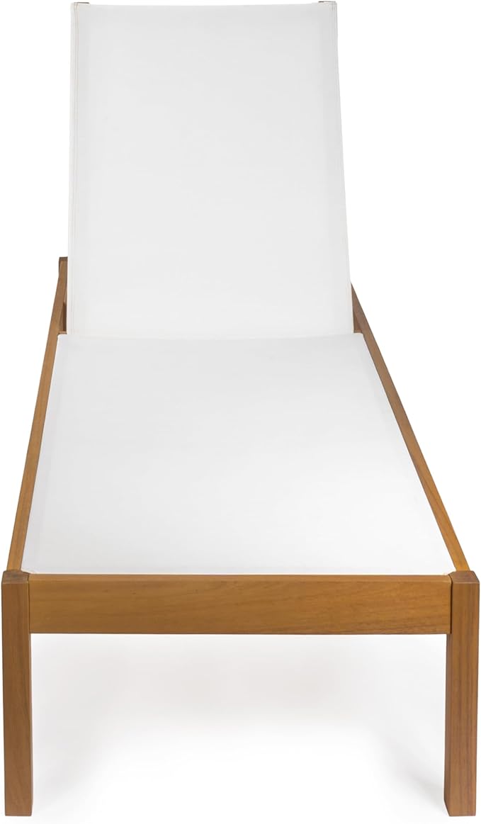JONATHAN Y LNG1001A Lagunan 77.56"x26.38" Modern Minimalist Adjustable Acacia Wood Chaise Outdoor Lounge Chair Coastal, Transitional, Classic, Mid-Century, Contemporary, White/Natura