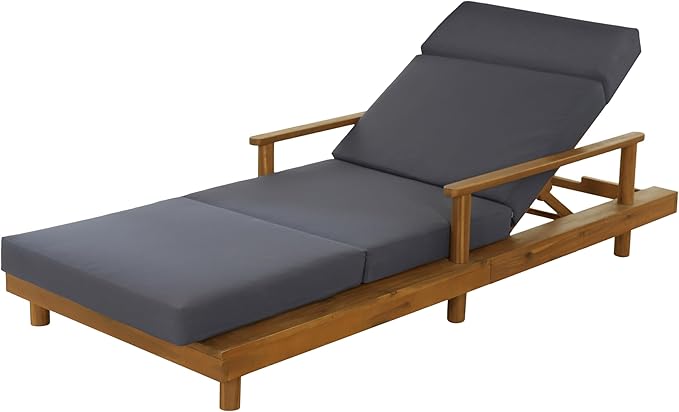 Merax Acacia Wood Outdoor Chaise Lounge Chair Set of 4, Thick 4-Fold Cushion & Headrest, 3-Position Adjustable Backrest, Modern 76.8" L Large Patio Pool Sun Lounger for Garden Beach Yard, Dark-Grey