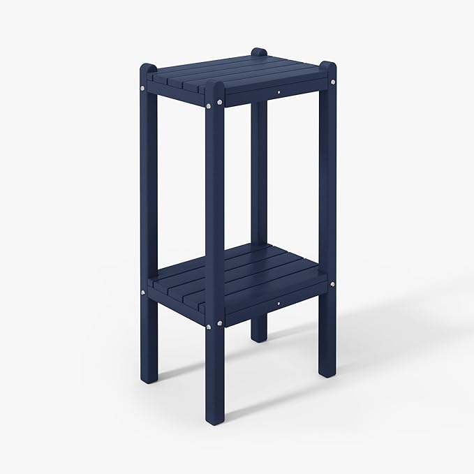 WestinTrends Malibu 36" Outdoor Adirondack HDPE 2-Tier Patio Side Table, Navy Blue