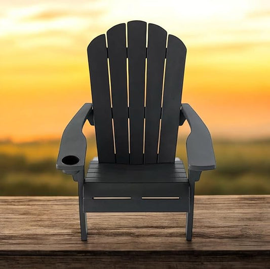 Modern Adirondack Chair with Cup Holder, Outdoor Patio Furniture (Black)