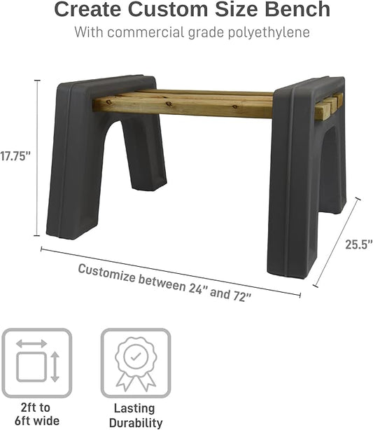 RTS Home Accents Custom Length Lightweight Indoor or Outdoor Backless Bench Ends, (Wood & Screws Sold Separately), Graphite