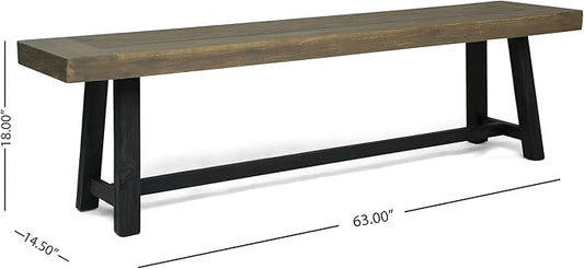 Merax 2-Piece Acacia Wood Outdoor Benches Set, 63" Rustic Patio Bench with Sandblast Gray Finish and H-Stretcher Design, Solid Hardwood Garden Bench for Dining, Porch, Fire Pit, Grey+Black