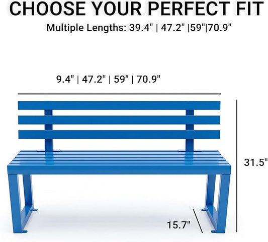 70.9" Garden Bench with backrest, Metal Bench Outdoor, Ground-Mountable, Securable Outdoor Benches, Garden & Park, Also Available in 39.4", 47.2", and 59"