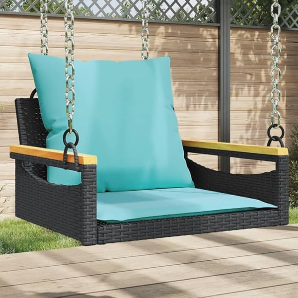 Patio Swing Bench Black Outdoor Garden Furniture with Plush Cushions, Weather-Resistant Sturdy Frame - Photo 1