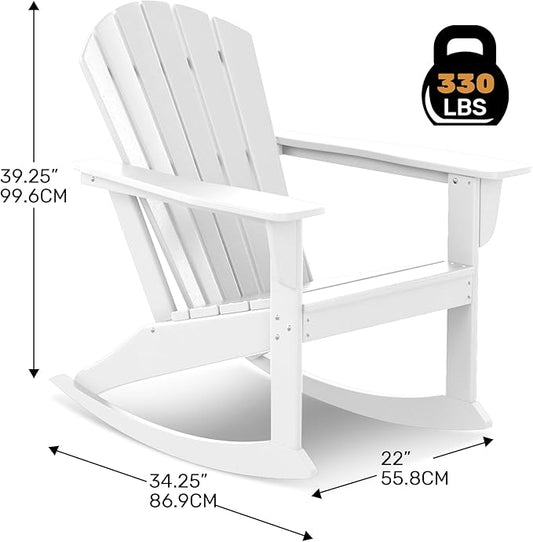 Costaelm Outdoor Adirondack Chair, All Weather Resistant Lawn Chairs Balcony Chair and Fire Pit Chairs, Deck Chairs Outdoor Porch Rocking Chair High Back HDPE Poly Lumber, White