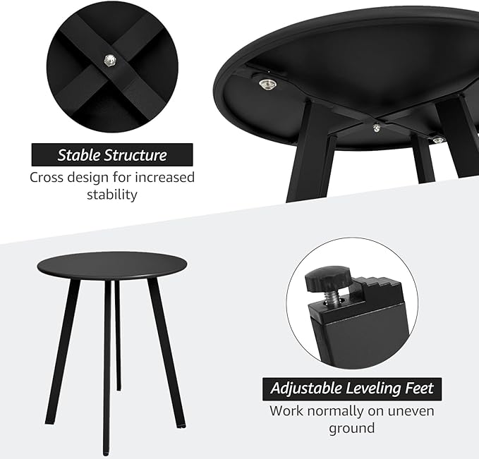 Outdoor Side Table, Weather Resistant Patio Small Side Table Outdoor Indoor Round Metal Steel Small Table, Waterproof End Table for Garden Balcony Yard, Black