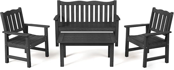 Stoog 4-Piece Patio Furniture Set, All-Weather Outdoor Dining Set, Include 1 Outdoor Bench - Photo 1