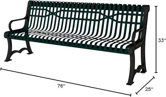 COATEDOUTDOORFURNITURE Coated Outdoor Furniture Heavy-Duty Outdoor Bench Thermoplastic Coated, Slatted Steel, Commercial-Grade Garden Bench, Made in America (Portable with Back, 4 Ft, Dark Green)