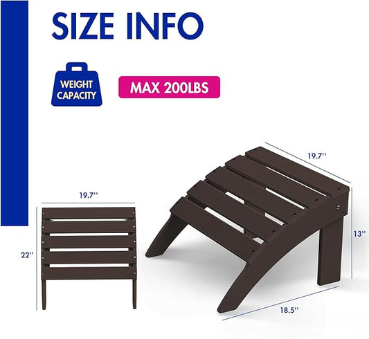 BRIOPAWS Adirondack Ottomans | Folding | Set of 2 | HDPE Plastic | Brownwood Grain Outdoor Foot Rest | All Weather | Patio Footrest for Adirondack Chair | Porch Foot Stool | 19.7W x 18.5L x 13H Inch