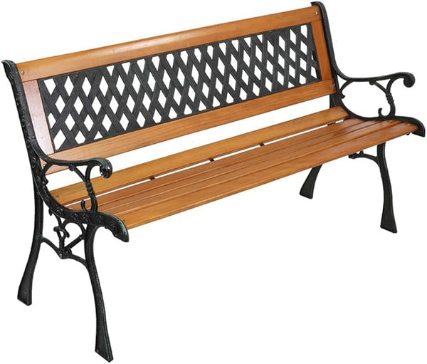 49.5in Outdoor Metal Garden Bench- Front Porch Wood Love Seat w/PVC Backrest - Photo 1