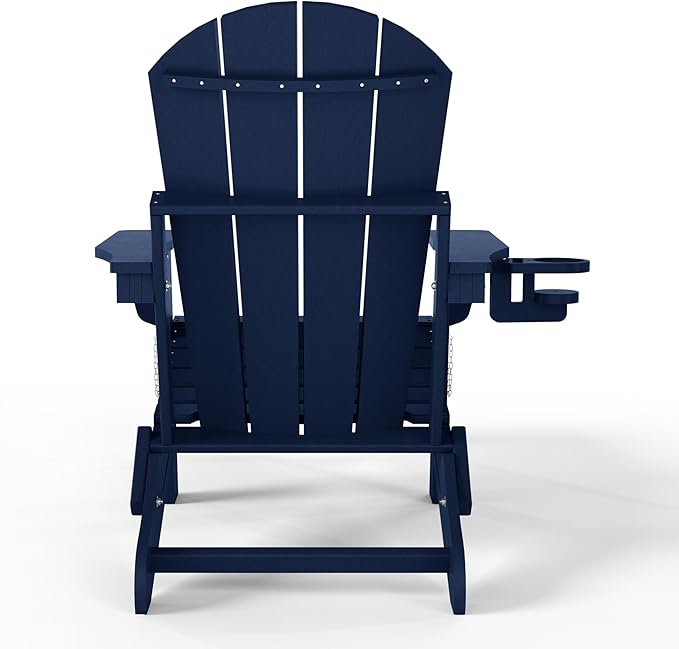 WestinTrends Malibu Folding Adjustable Adirondack Chair with Retractable Ottoman and Cup Holder, Navy Blue