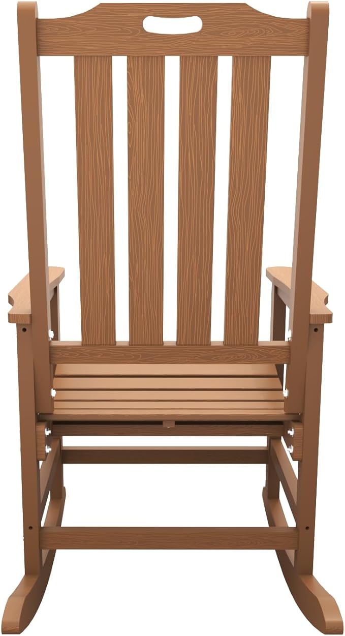 Oversized Rocking Chair, Outdoor Rocking Chair for Adults, All Weather Resistant Porch Rocker for Lawn Garden, Wood