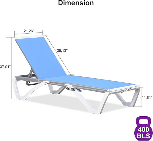 PURPLE LEAF Patio Chaise Lounge Chair Outside Aluminum Plastic Stackable Tanning Chairs for Pool Sunbathing Beach Deck Outdoor Lounger, Royal Blue