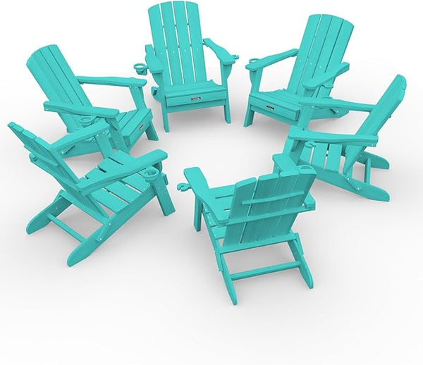 Folding Adirondack Chair Wood Texture 6 Pack, HDPE All-Weather Fire Pit Chairs - Photo 1