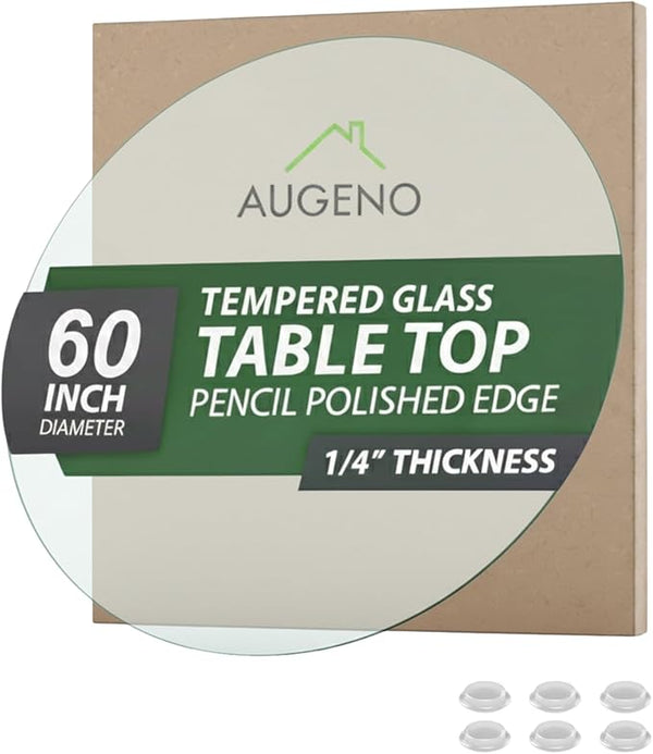 60 inch Round 1/4" Thick Pencil Polished Edge Glass Table Top with 6 Bumpers - Tempered - Photo 1