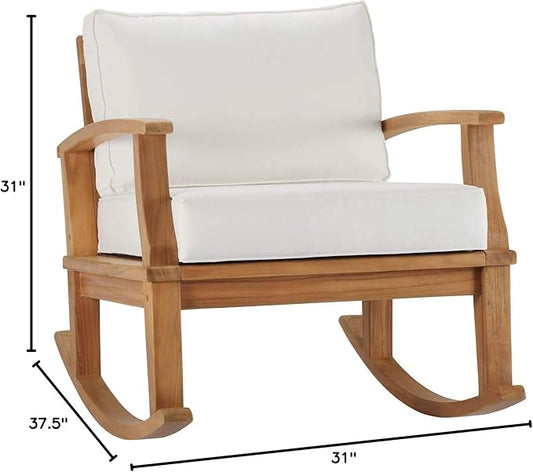 Modway EEI-4177-NAT-WHI Marina Patio Teak Rocking Chair, Natural White