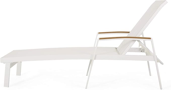 Teresa Outdoor Aluminum Chaise Lounge with Mesh Seating (Set of 4), White