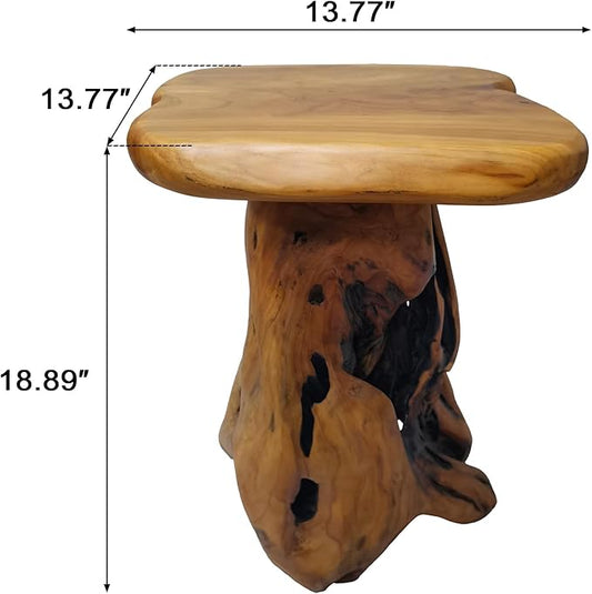 OLDTREE 18.9" End Table, Natural Cedar Stump Stool, Live Edge Side Table, Plant Stand, Small Nightstand, Mushroom-Shaped Stool - for Living Room, Bedroom, Patio, Garden