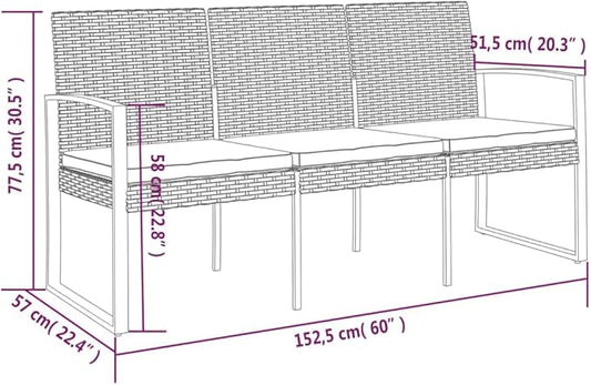 3-Seater Garden Bench Dark Grey and Anthracite Patio Bench Outdoor Seating for Balcony Lawn