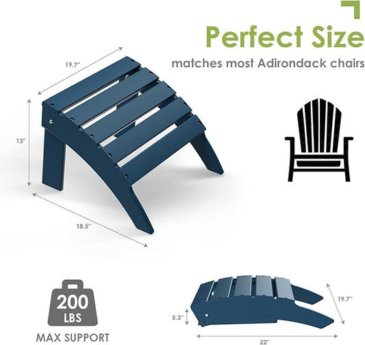 GREENVINES Adirondack-Ottoman | HDPE Plastic | Outdoor Footrest | All Weather | Foot Stool | Foot Rest | Blue | for Adirondack Chair | for Patio Backyard Pool