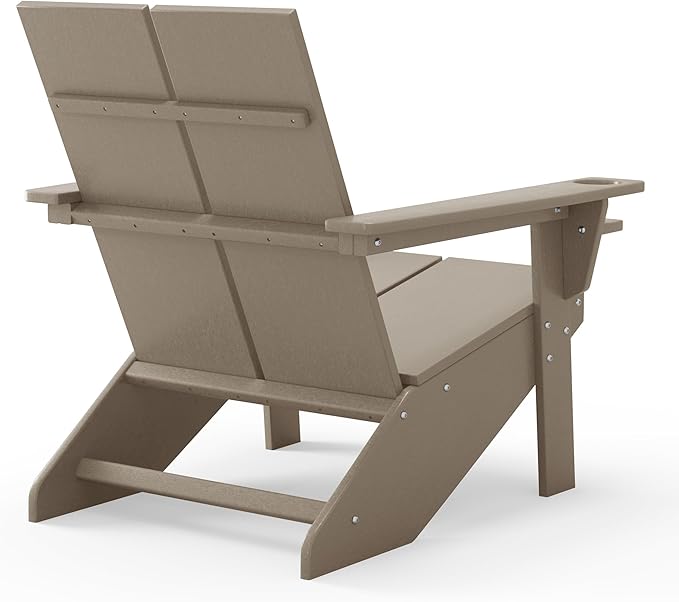 WestinTrends Riviera Outdoor HDPE Modern Adirondack Chair with Cup Holder, Weathered Wood