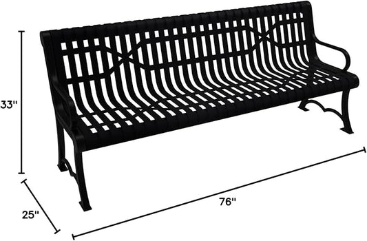 COATEDOUTDOORFURNITURE Coated Outdoor Furniture Heavy-Duty Outdoor Bench Thermoplastic Coated, Slated Steel, Commercial-Grade Garden Bench, Made in America (Portable with Back, 6 Ft, Black)
