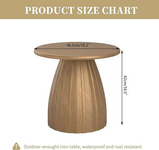 Metal Small Patio Table, Round Outdoor Side Table, Wood Color Outdoor Accent End Table, Patio Furniture, for Garden, Pool, Yard, Balcony, Living Room, Deck, Weather Resistant, No Assembly