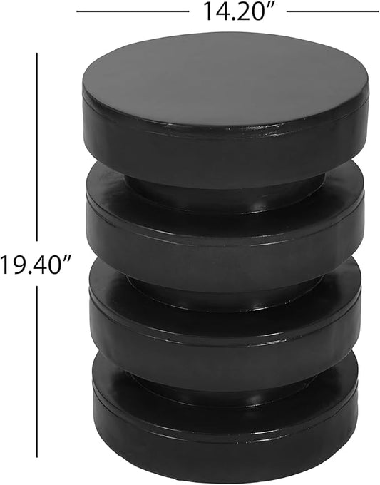 Christopher Knight Home Jeru Lightweight Concrete Round Coffee Table, Indoor and Outdoor Side Table for Living Room, MGO Small Side Table, 3-Tier Design, No Assembly Needed, Black