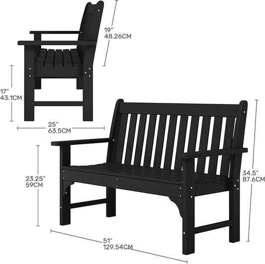 Costaelm Garden Bench, Farmhouse Park Front Porch for Entryway Bench Outdoor Seating Low Bench Patio Bench Outside/Indoor, Black