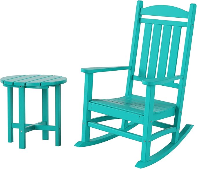 WestinTrends Malibu Malibu Outdoor Patio Porch Rocking Chair with Side Table Set, Turquoise