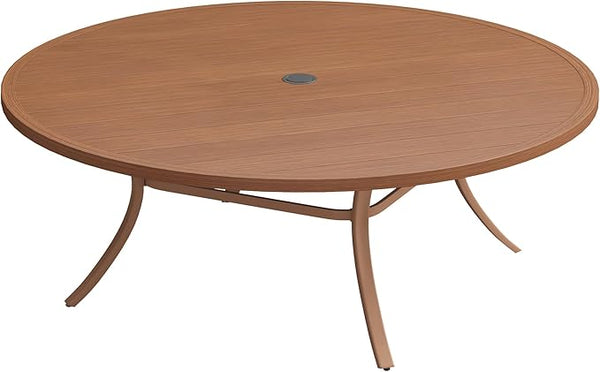 VICLLAX 63" Outdoor Patio Dining Table for 8-10, Metal Round Table with Umbrella Hole for Deck Lawn Garden Backyard - Photo 1