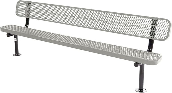 COATEDOUTDOORFURNITURE Coated Outdoor Furniture Heavy-Duty Outdoor Bench Thermoplastic Coated, Expanded Metal, Commercial-Grade Seating, Made in America (Surface with Back, 8 Ft, Grey)