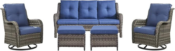 Rilyson Wicker Patio Furniture Set - 5 Piece Rattan Outdoor Sectional Conversation Sets with 2 Rocking Swivel Chairs - Photo 1