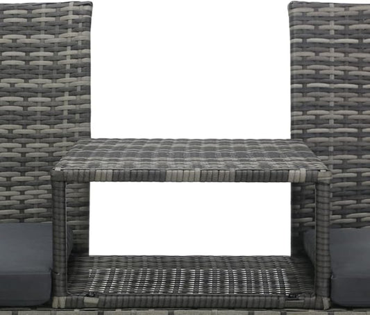 2-Seater Patio Sofa with Tea Table, Garden Bench, Removable Seat Cushion, Outdoor Garden Bench, Easy to Clean for Patio, Garden, Yard, Lawn,Poly Rattan Anthracite