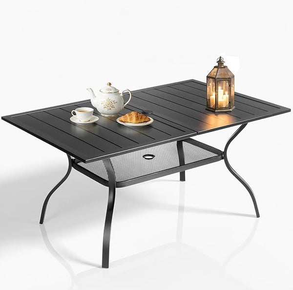 VINGLI 59" Rectangle Patio Table for 6, Metal Outdoor Dining Table with Umbrella Hole - Photo 1