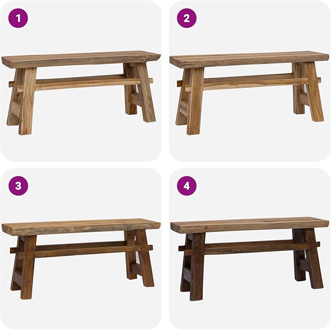 Solid Teak Wood Bench 39.37 x 11.42 x 17.13 Inches Rectangular Backless Seating for Patio Garden Balcony Rustic Modern Furniture Durable