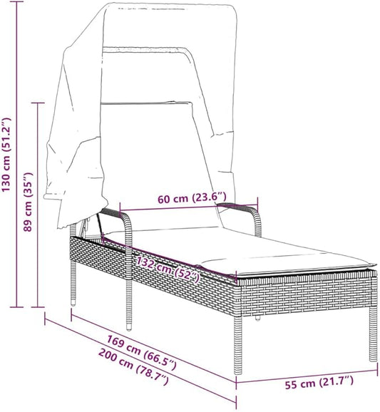 Modern Patio Sun Lounger with Canopy in Gray and Navy Blue, Adjustable Backrest and Removable UV Protection for Outdoor Relaxation, Durable PE Rattan and Steel Frame