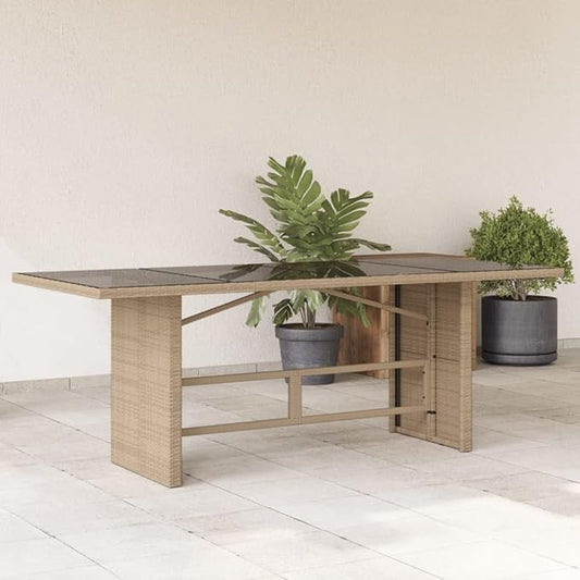 vidaXL Beige Rattan Patio Table - Glass top/Outdoor Garden Furniture - 74.8"x31.5"x29.5" | uv-Resistant