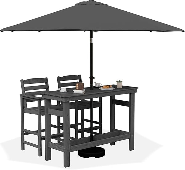 SERWALL Outdoor Bar Set with 9ft Umbrella, All-Weather HDPE Patio Bar Chairs and Table, Outdoor Furniture Set - Photo 1