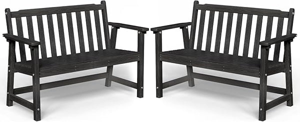 Outdoor Bench, 2-Person HDPE Garden Bench, All Weather Poly Patio Bench for Outdoors, Garden, Backyard, Porch and Park, 550 lbs Weight Capacity, Black, 2 Pack