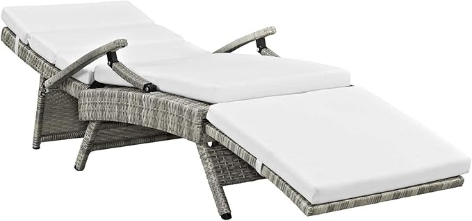 Modway Envisage Outdoor Patio Wicker Rattan Chaise Lounge in Light Gray White