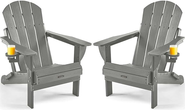 Ciokea Folding Adirondack Chair 2 Pack, Patio Adirondack Chair Weather Resistant, Plastic Fire Pit Chair with Cup Holder - Photo 1