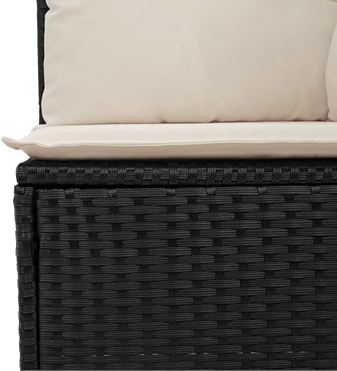 3-Seater Garden Sofa in Black and Cream White, Modular Outdoor Furniture with Weather-Resistant Poly Rattan Frame, Removable Cushions and Waterproof Storage Bag for Patio,